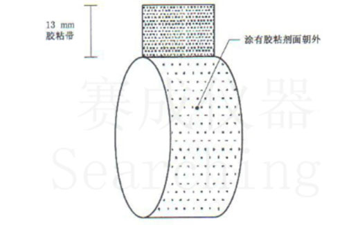 濟南賽成VOC-01環形初粘儀測試時，將膠帶式樣彎轉成如圖這樣的環形試樣，有膠面朝外